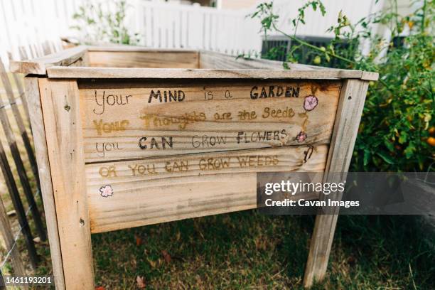 handmade raised garden bed in charlotte, nc - charlotte wood foto e immagini stock