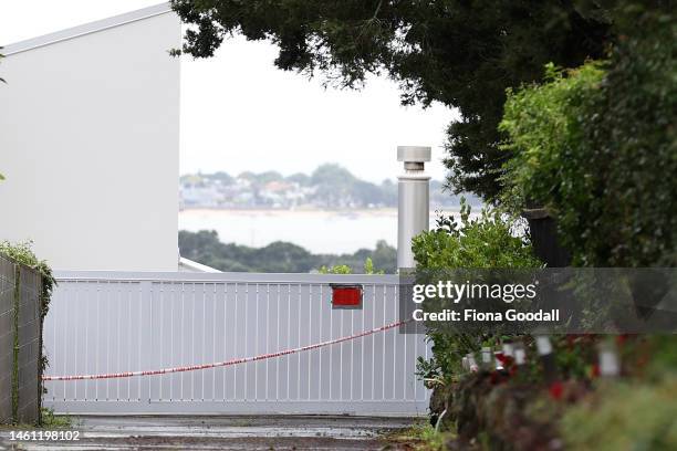 Houses with red stickers prohibiting entry in Remuera where slips ha affected the area on February 01, 2023 in Auckland, New Zealand. New Zealand's...