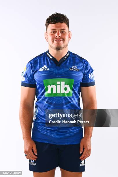 Ricky Riccitelli poses during the Blues Super Rugby 2023 team headshots session at Blues HQ on January 25, 2023 in Auckland, New Zealand.
