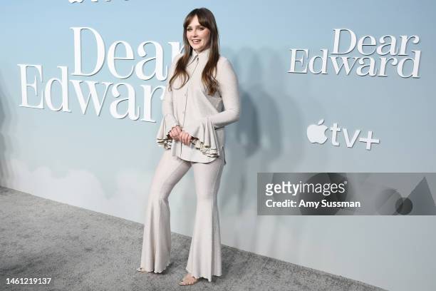 Amy Forsyth attends the Red Carpet Premiere for Apple's Original Drama Series "Dear Edward" at Directors Guild Of America on January 31, 2023 in Los...