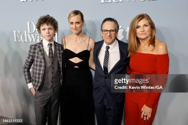 Colin O'Brien, Taylor Schilling, Jason Katims, and Connie Britton attend the Red Carpet Premiere for Apple's Original Drama Series "Dear Edward" at...