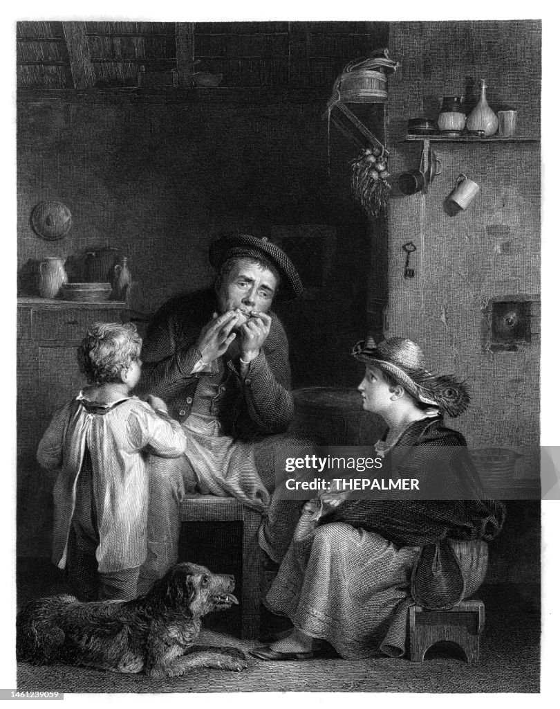 The Jews Harp' after a painting by Sir David Wilkie engraving 1863