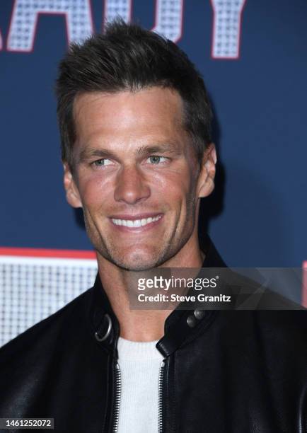 Tom Brady arrives at the Los Angeles Premiere Screening Of Paramount Pictures' "80 For Brady" at Regency Village Theatre on January 31, 2023 in Los...