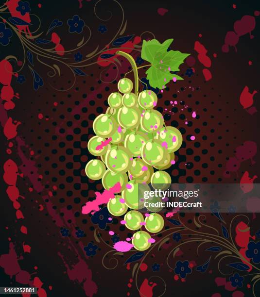 grapes with grunge template - juice splashing stock illustrations