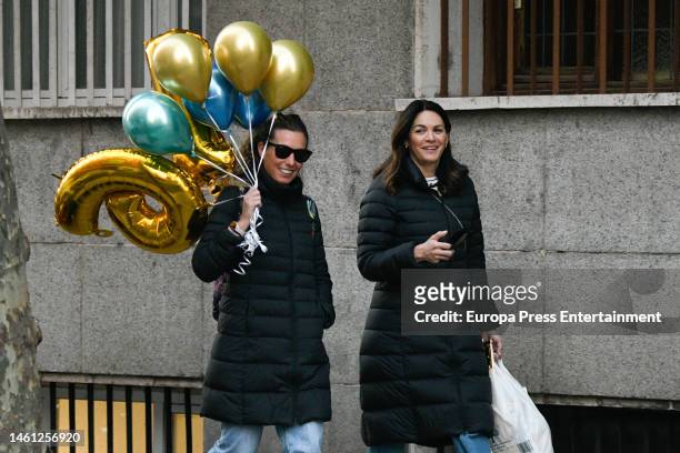 Fabiola Martinez enters her house with balloons to celebrate the sixteenth birthday of her son Kike, on January 31 in Madrid, Spain.