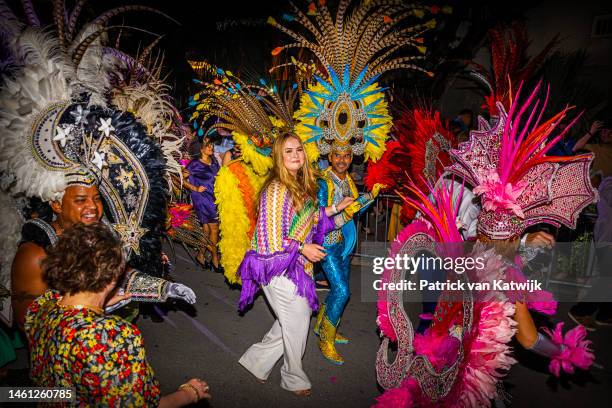 Princess Amalia of The Netherlands attend carnival and cultural activities at the Dutch Royal Family Tour Of The Dutch Caribbean Islands on January...