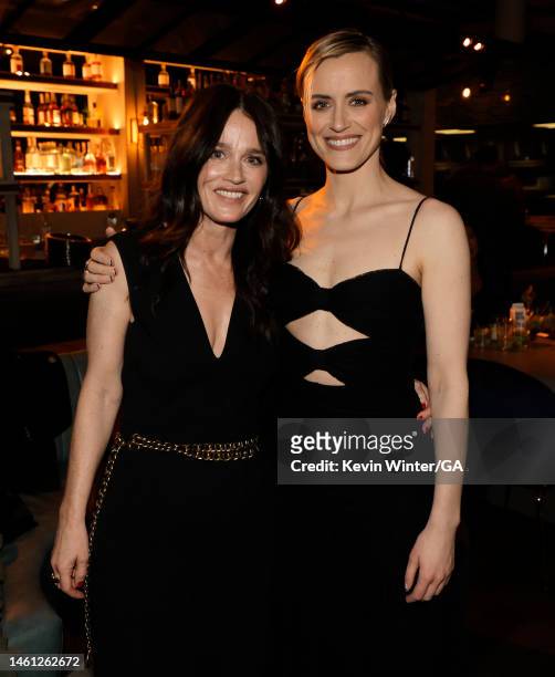 Robin Tunney and Taylor Schilling pose at the after party for the premiere of Apple's Original Drama Series "Dear Edward" at Catch on January 31,...