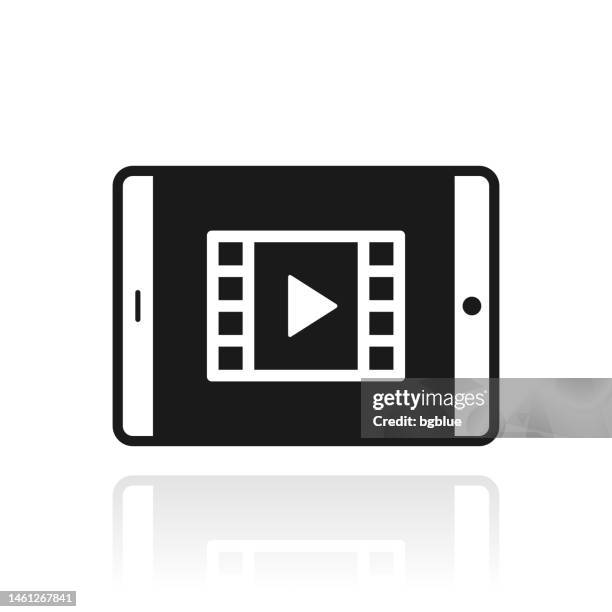 watch video on tablet pc. icon with reflection on white background - play button transparent stock illustrations