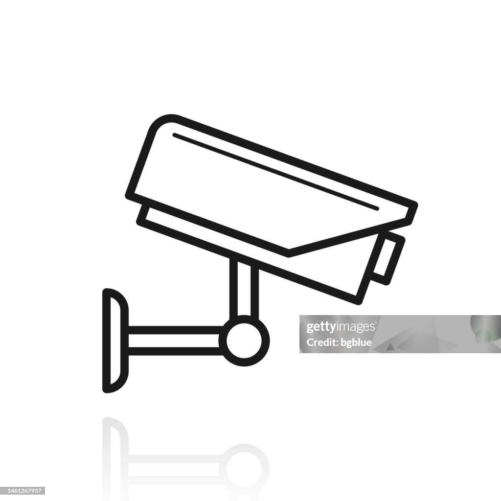 CCTV - Security camera. Icon with reflection on white background