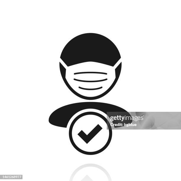 face mask required. icon with reflection on white background - double check mark stock illustrations