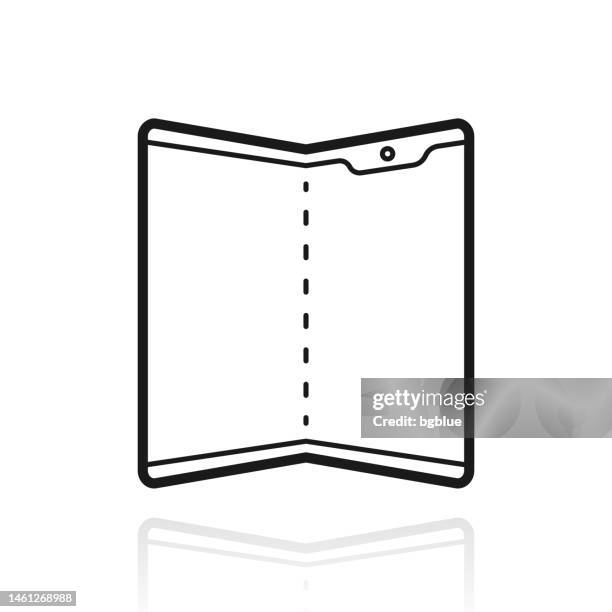 foldable mobile phone. icon with reflection on white background - phone symmetry stock illustrations