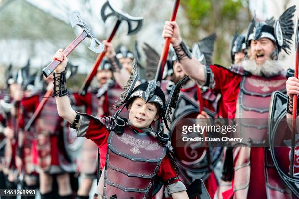 Young squad member joins Guizer Jarl is Neil Moncrieff leads his squad through Lerwick for the morning procession of Up Helly Aa 2023 on January 31,...