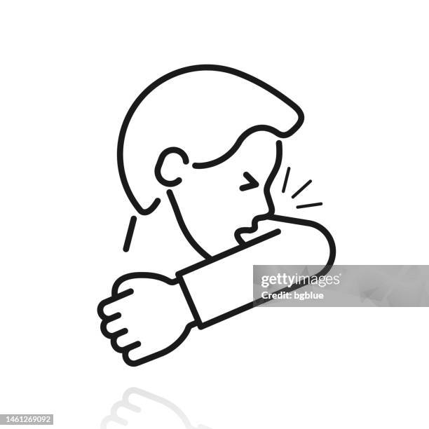 cough or sneeze into elbow. icon with reflection on white background - cough or sneeze into elbow stock illustrations
