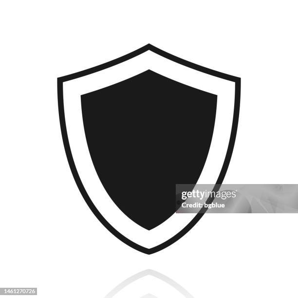 shield. icon with reflection on white background - security guard white background stock illustrations