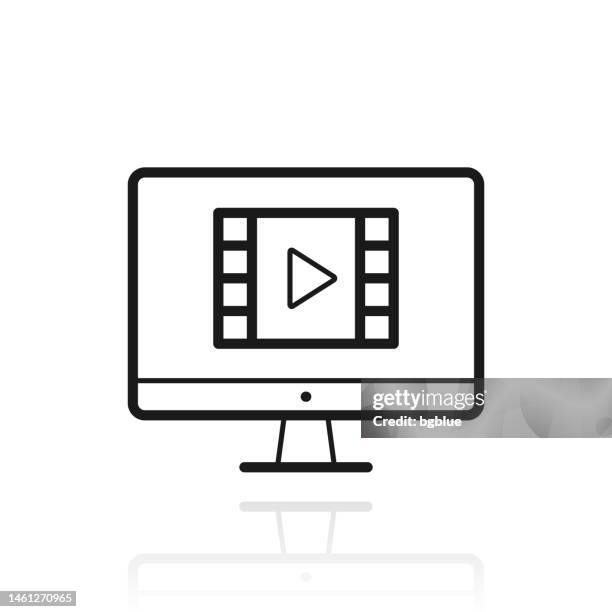 watch video on desktop computer. icon with reflection on white background - looking at screen reflection stock illustrations