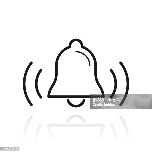 ringing bell. icon with reflection on white background - hand bell stock illustrations