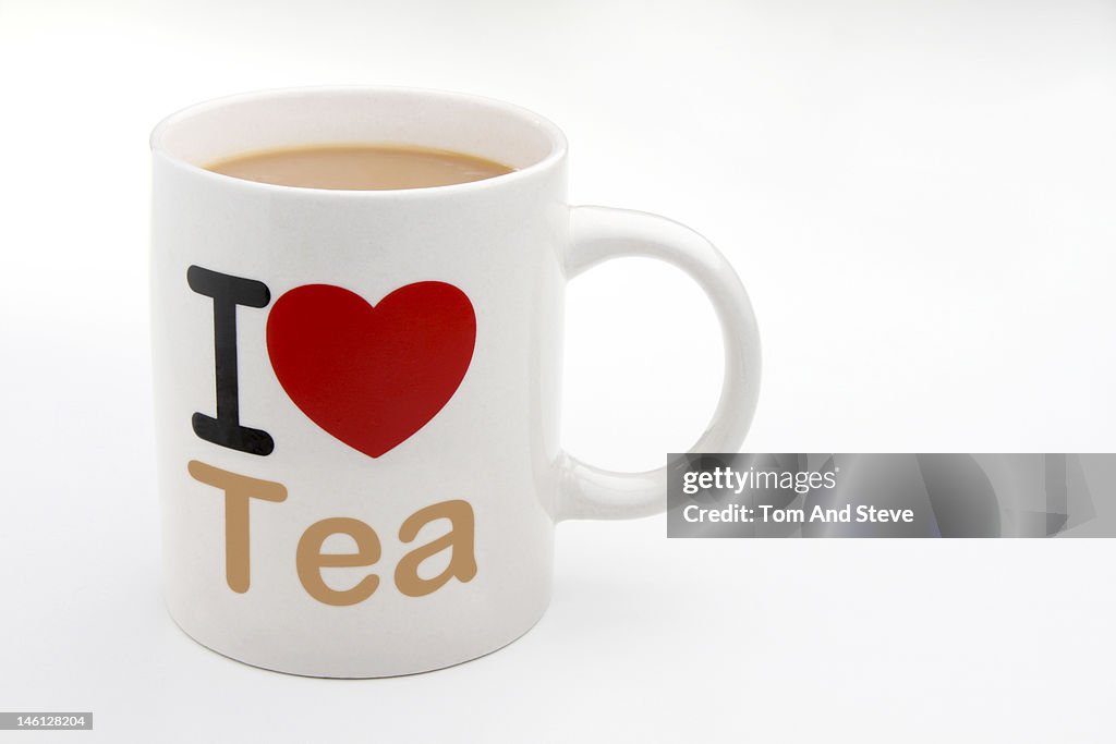 I love Tea on a mug with copy space.