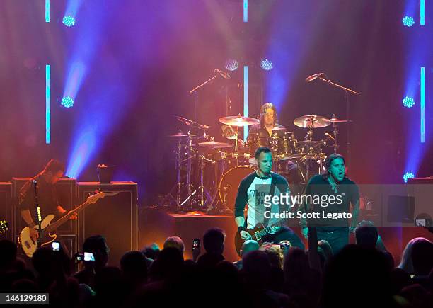 Mark Tremonti and Scott Stapp of Creed performs at The Filmore on May 31, 2012 in Detroit, Michigan.