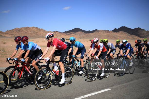 Maximilian Richard Walscheid of Germany - Red Points Jersey, Eddy Fine of France and Team Cofidis and Max Kanter of Germany and Movistar Team compete...