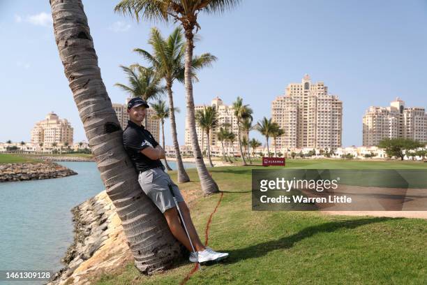 Rasmus Hojgaard of Denmark poses for a portrait ahead of the Ras Al Khaimah Championship at Al Hamra Golf Club on February 01, 2023 in Ras al...