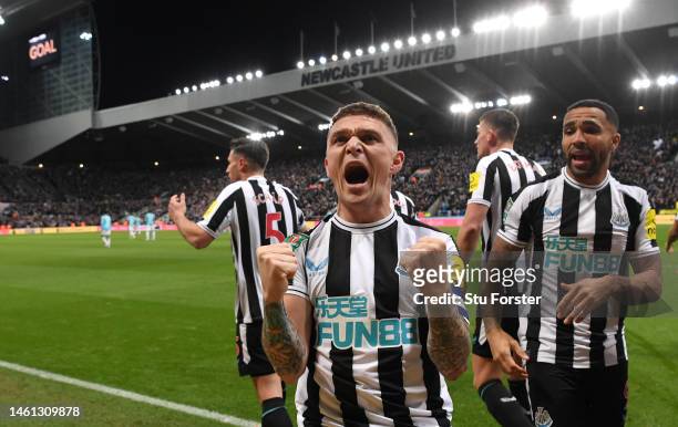 Kieran Trippier of Newcastle celebrates after the first Newcastle goal during the Carabao Cup Semi Final 2nd Leg match between Newcastle United and...