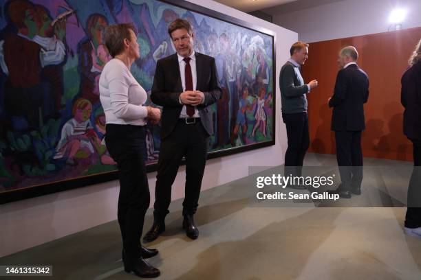 German Economy and Climate Action Minister as well as Vice Chancellor Robert Habeck chats with Economy Ministry State Secretary Anja Hajduk as...