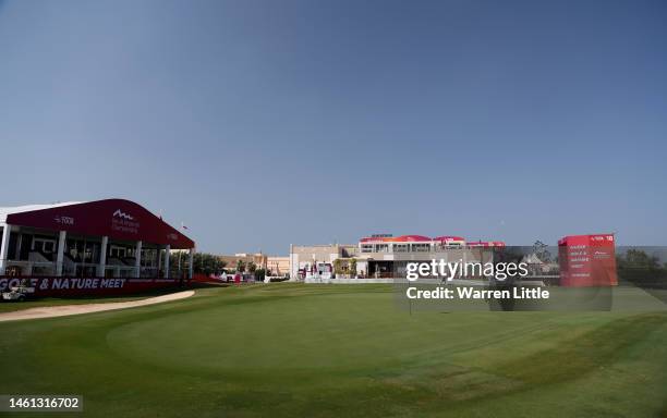 The 18th green is pictured ahead of the Ras Al Khaimah Championship at Al Hamra Golf Club on February 01, 2023 in Ras al Khaimah, United Arab...