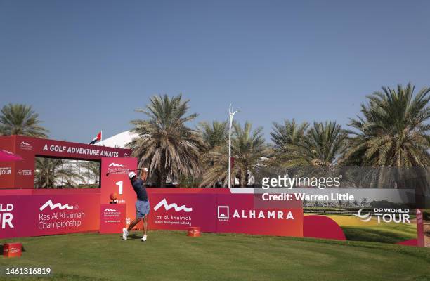 The first tee is pictured ahead of the Ras Al Khaimah Championship at Al Hamra Golf Club on February 01, 2023 in Ras al Khaimah, United Arab Emirates.