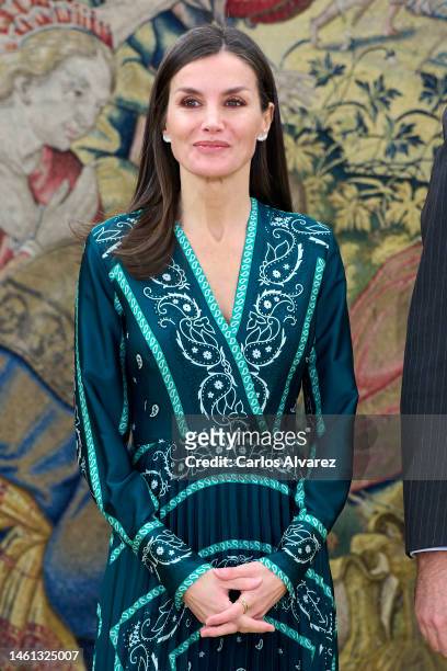 Queen Letizia of Spain attends several audiences at the Zarzuela Palace on February 01, 2023 in Madrid, Spain.