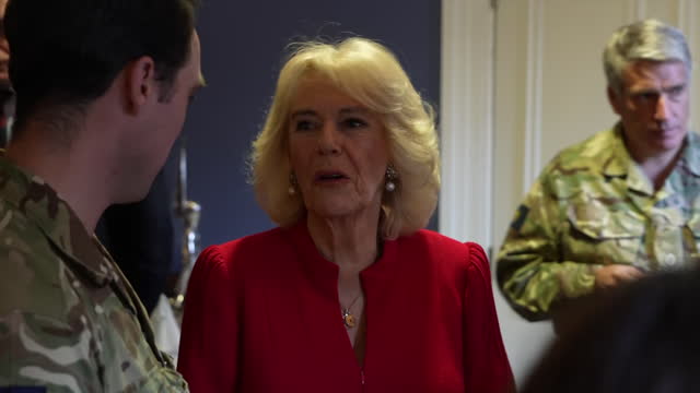 GBR: Queen Consort Camilla visits Aldershot to meet Grenadier Guards
