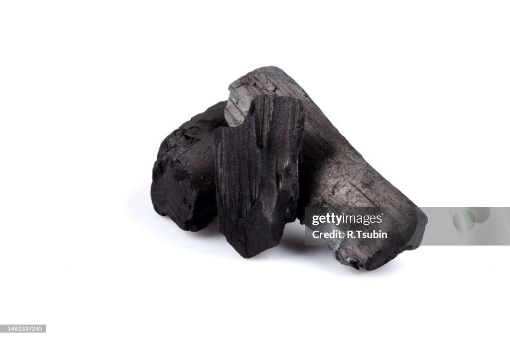 Hardwood charcoal coal Isolated on white background