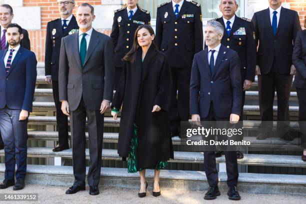 King Felipe VI of Spain, Queen Letizia of Spain and Fernando Grande-Marlaska attend several audiences at Zarzuela Palace on February 01, 2023 in...