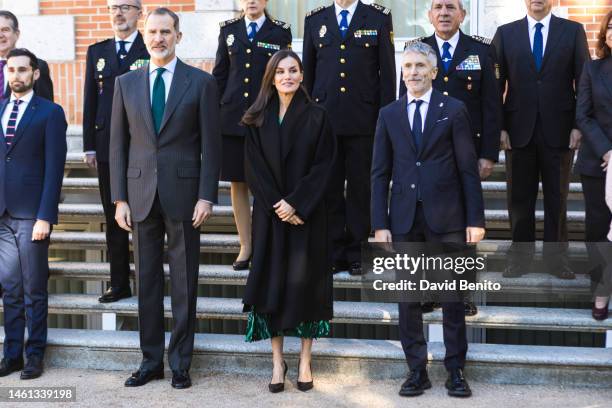 King Felipe VI of Spain, Queen Letizia of Spain and Fernando Grande-Marlaska attend several audiences at Zarzuela Palace on February 01, 2023 in...