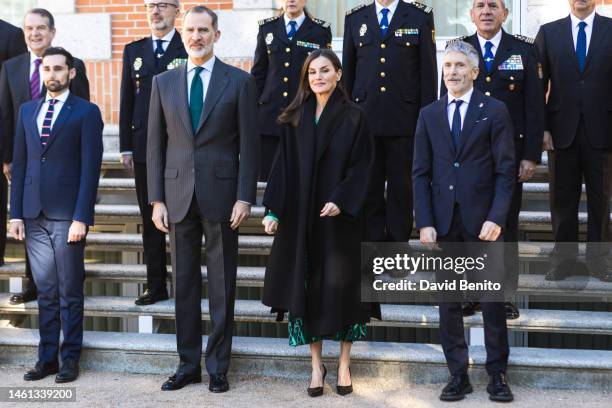 King Felipe VI of Spain, Queen Letizia of Spain and Fernando Grande-Marlaska attend several audiences at Zarzuela Palace on February 01, 2023 in...