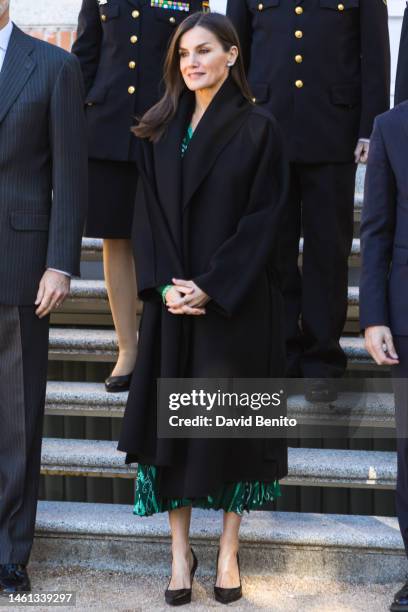 Queen Letizia of Spain attends several audiences at Zarzuela Palace on February 01, 2023 in Madrid, Spain.