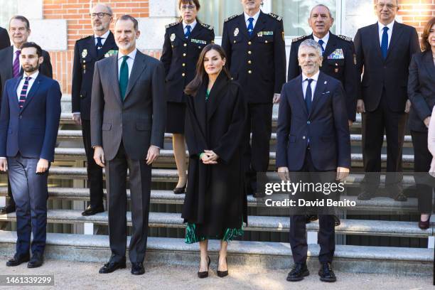 King Felipe VI of Spain, Queen Letizia of Spain and Fernando Grande-Marlaska attend several audiences at Zarzuela Palace on February 01, 2023 in...