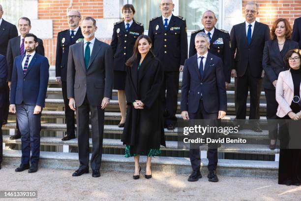 King Felipe VI of Spain, Queen Letizia of Spain and Fernando Grande-Marlaska attend several audiences at Zarzuela Palace on February 01, 2023 in...