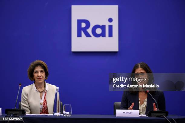 General Director of CERN Fabiola Gianotti and President of RAI TV Marinella Soldi attend the documentary presentation of "Alle Origini Del Nostro...