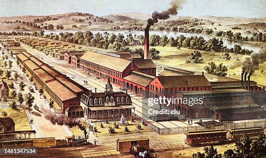 1872 Train Aerial View Of A Railway Car Company 1872 High-Res Vector Graphic ...