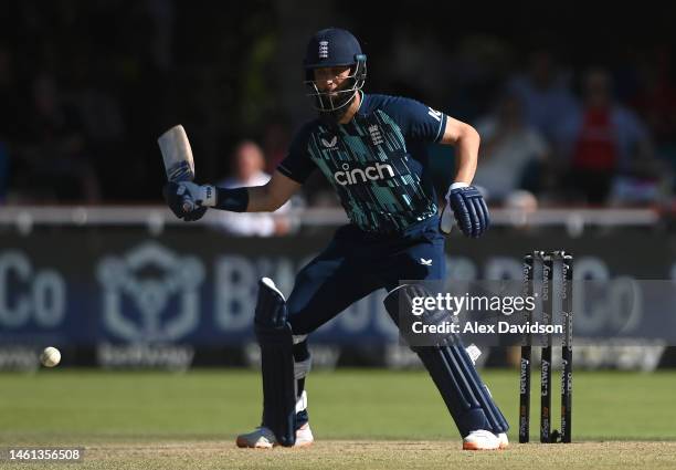 England batter Moeen Ali plays a shot one handed during the 3rd ODI match between South Africa and England at De Beers Diamond Oval on February 01,...