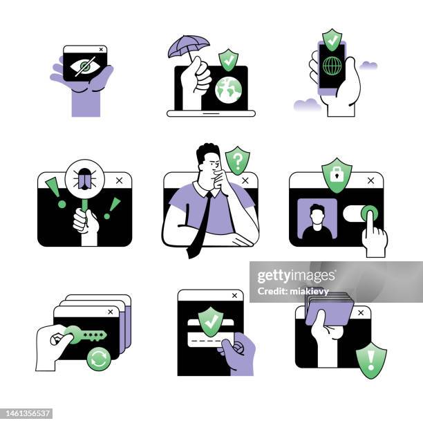 cyber security icons - computer security key stock illustrations