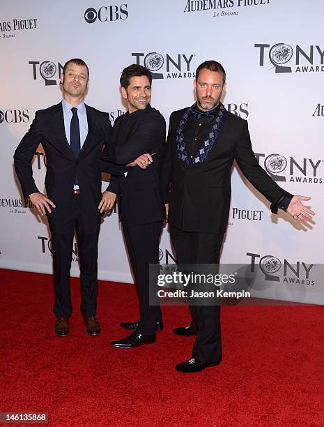 Matt Stone, John Stamos and Trey Parker attend the 66th Annual Tony Awards at The Beacon Theatre on June 10, 2012 in New York City.