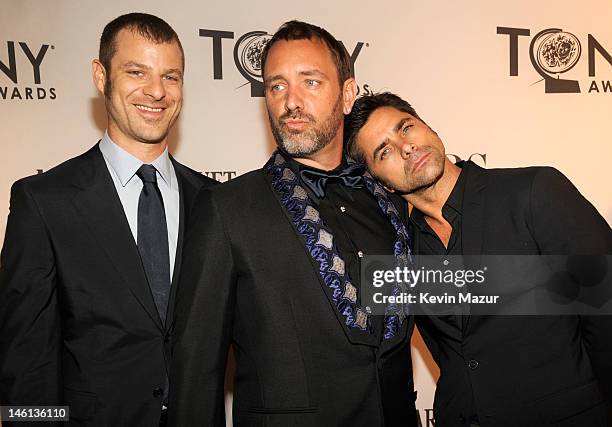 Matt Stone, Trey Parker and John Stamos attend the 66th Annual Tony Awards at The Beacon Theatre on June 10, 2012 in New York City.