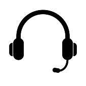 Headphone silhouette icon with microphone. Vector.