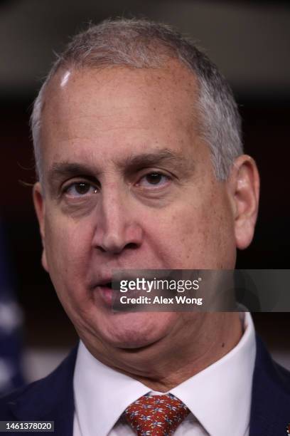 Co-chair of the Congressional Hispanic Conference Rep. Mario Diaz-Balart speaks during a news conference at the U.S. Capitol on February 1, 2023 in...