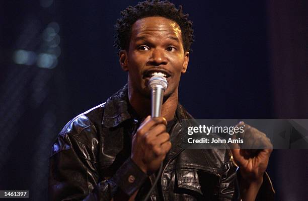 Jamie Foxx performs during Laffapalooza's Grand Gala event October 5, 2002 at the Atlanta Civic Center Saturday night. The stand up comedy show which...