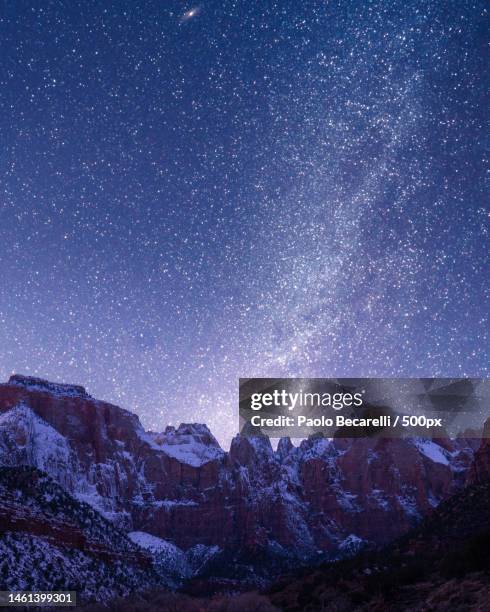 scenic view of mountains against sky at night,springdale,utah,united states,usa - utah stock pictures, royalty-free photos & images