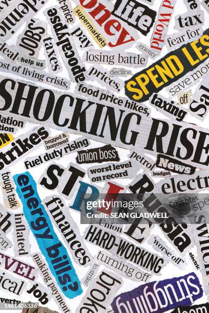 news montage - recession headlines stock pictures, royalty-free photos & images