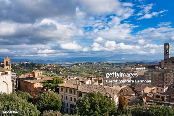 perugia, seen from viale indipendenza - umbria, italy - napoli perugia stock pictures, royalty-free photos & images