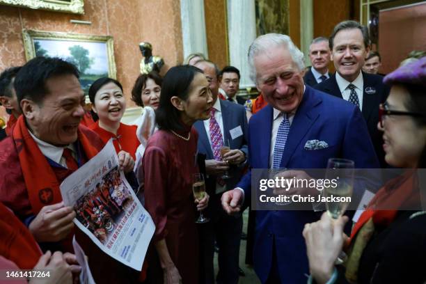 King Charles III meets with representatives from British East and South-East Asian communities during a reception hosted by The King and The Queen...